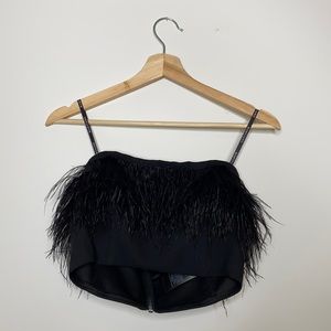 GUESS BY MARCIANO STRAPLESS FEATHER TOP BLACK SIZE XS BACK ZIPPER